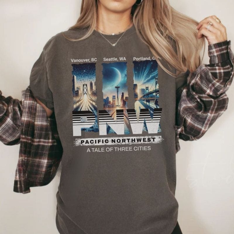PNW Tale of Three Cities Streetwear Tee | Comfort Colors Seattle Portland Vancouver Graphic T-Shirt