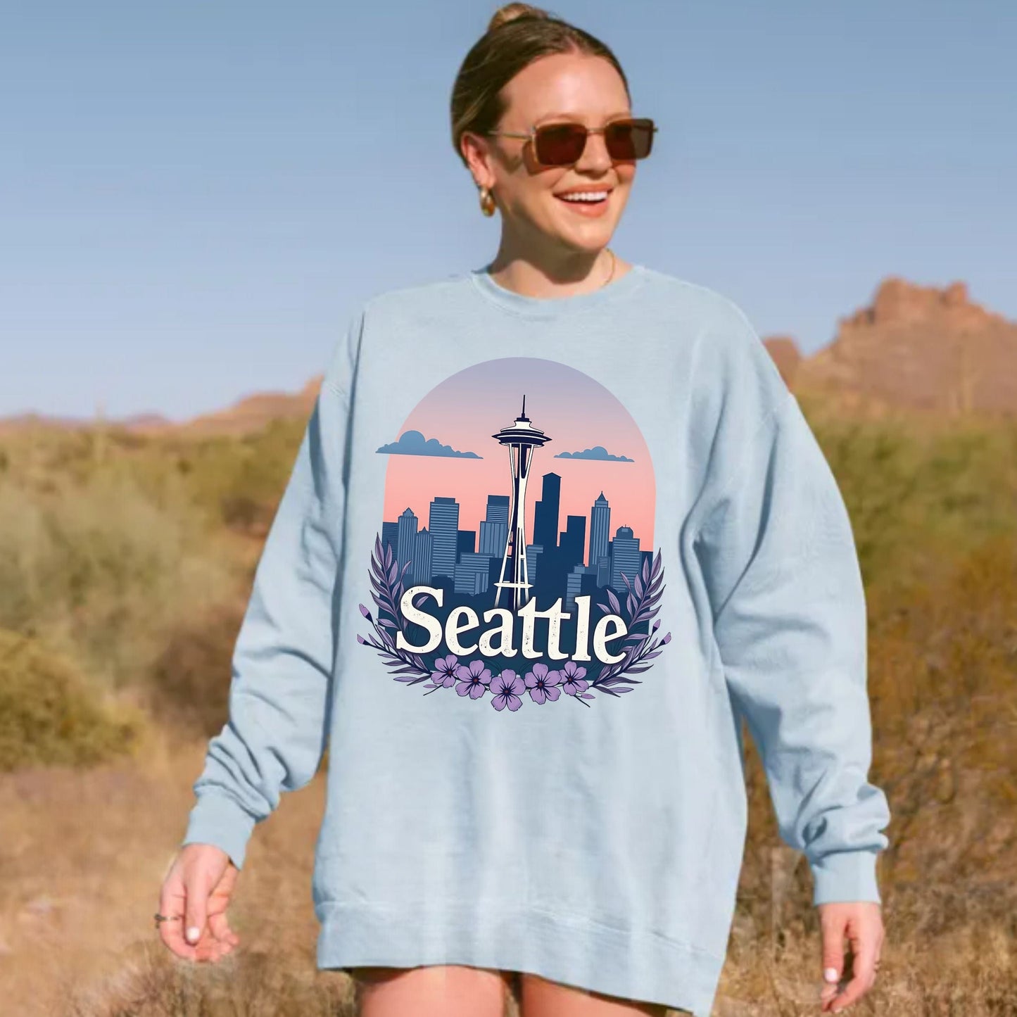 Purple Seattle Dreams Vintage Style Crewneck Sweatshirt