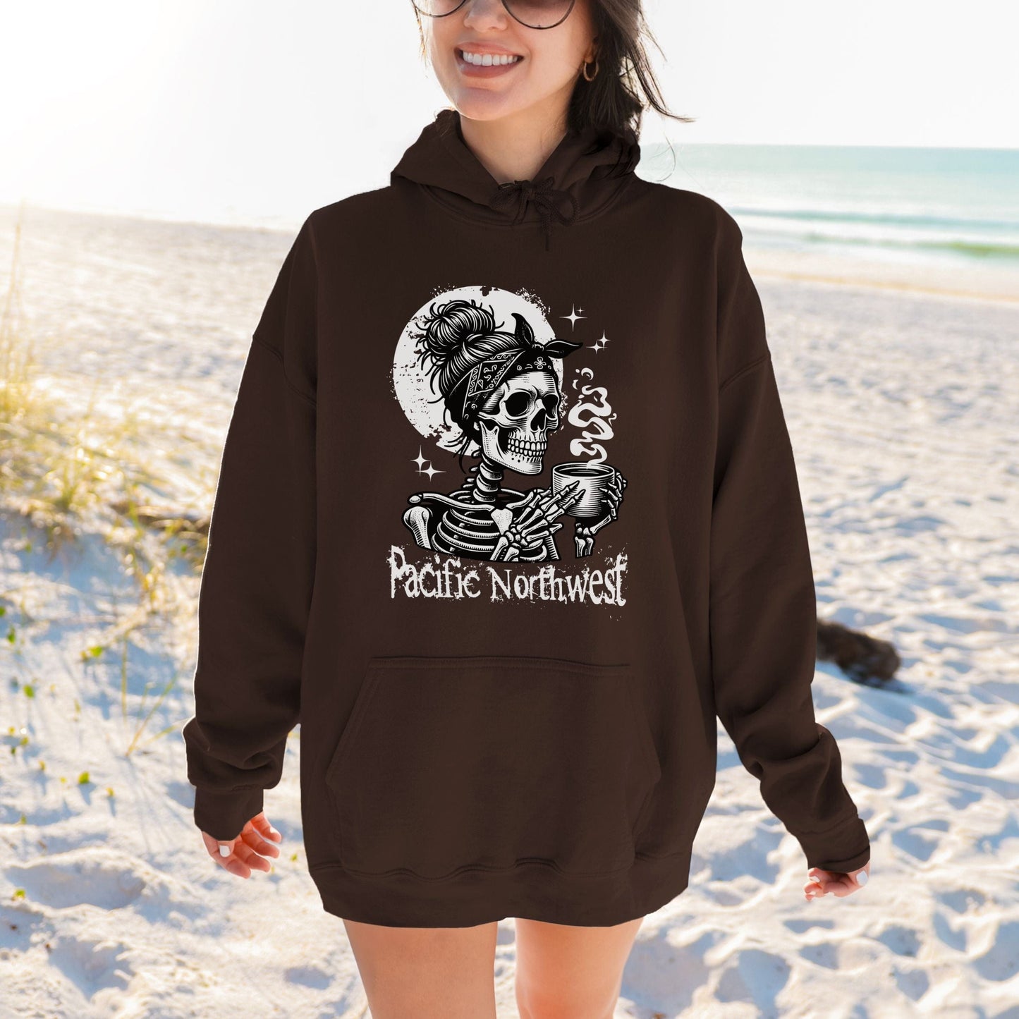 PNW Skeleton Coffee Girl, Softstyle Hoodie