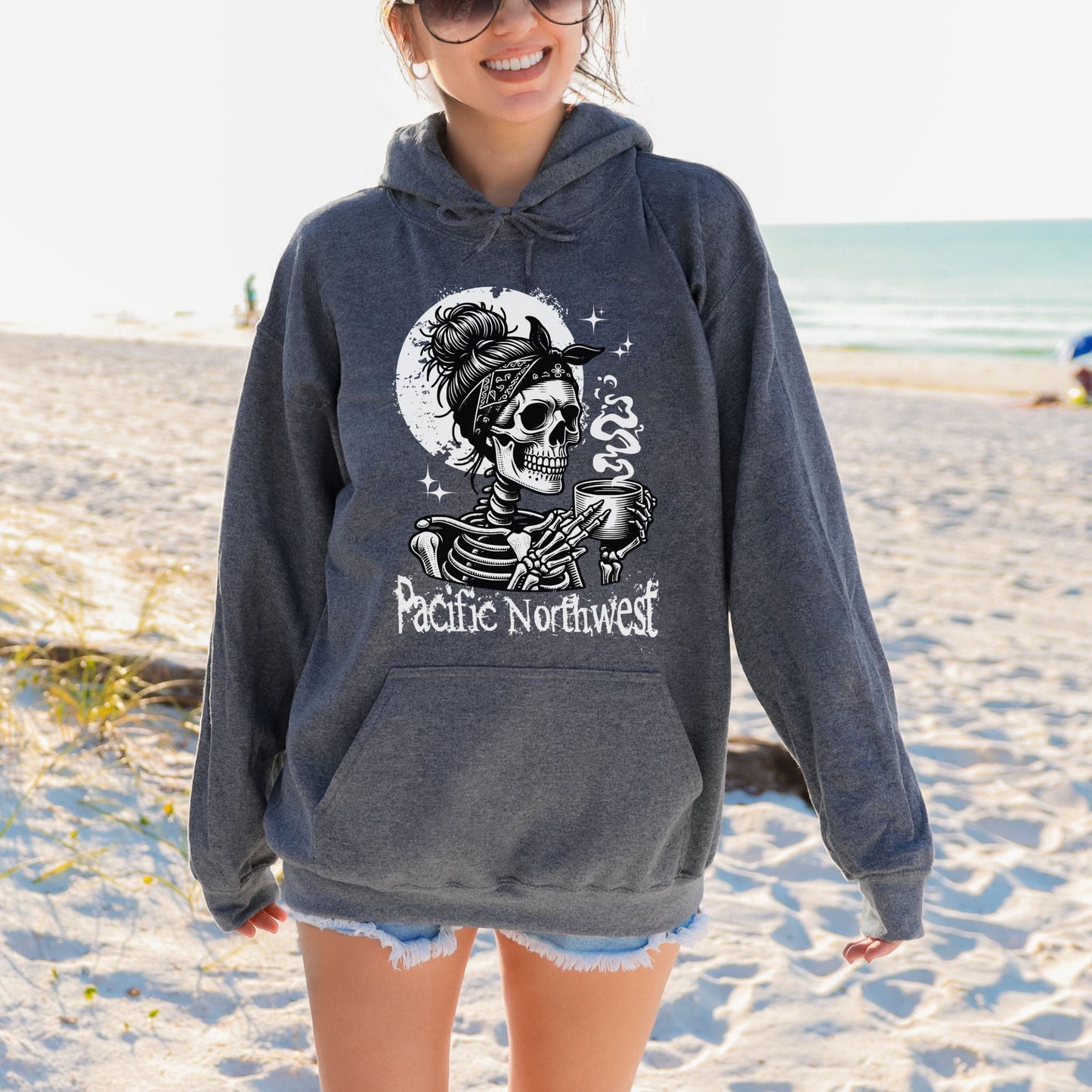 PNW Skeleton Coffee Girl, Softstyle Hoodie