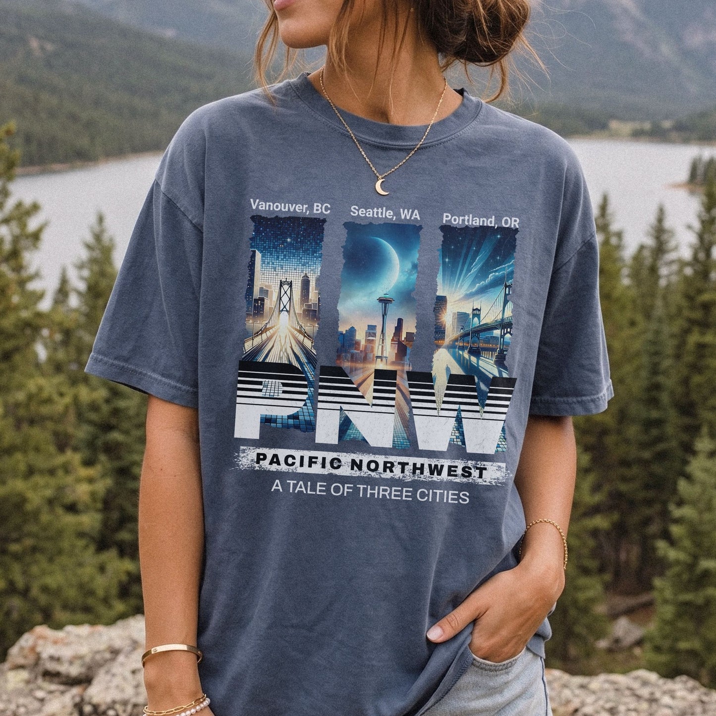 PNW Tale of Three Cities Streetwear Tee | Comfort Colors Seattle Portland Vancouver Graphic T-Shirt