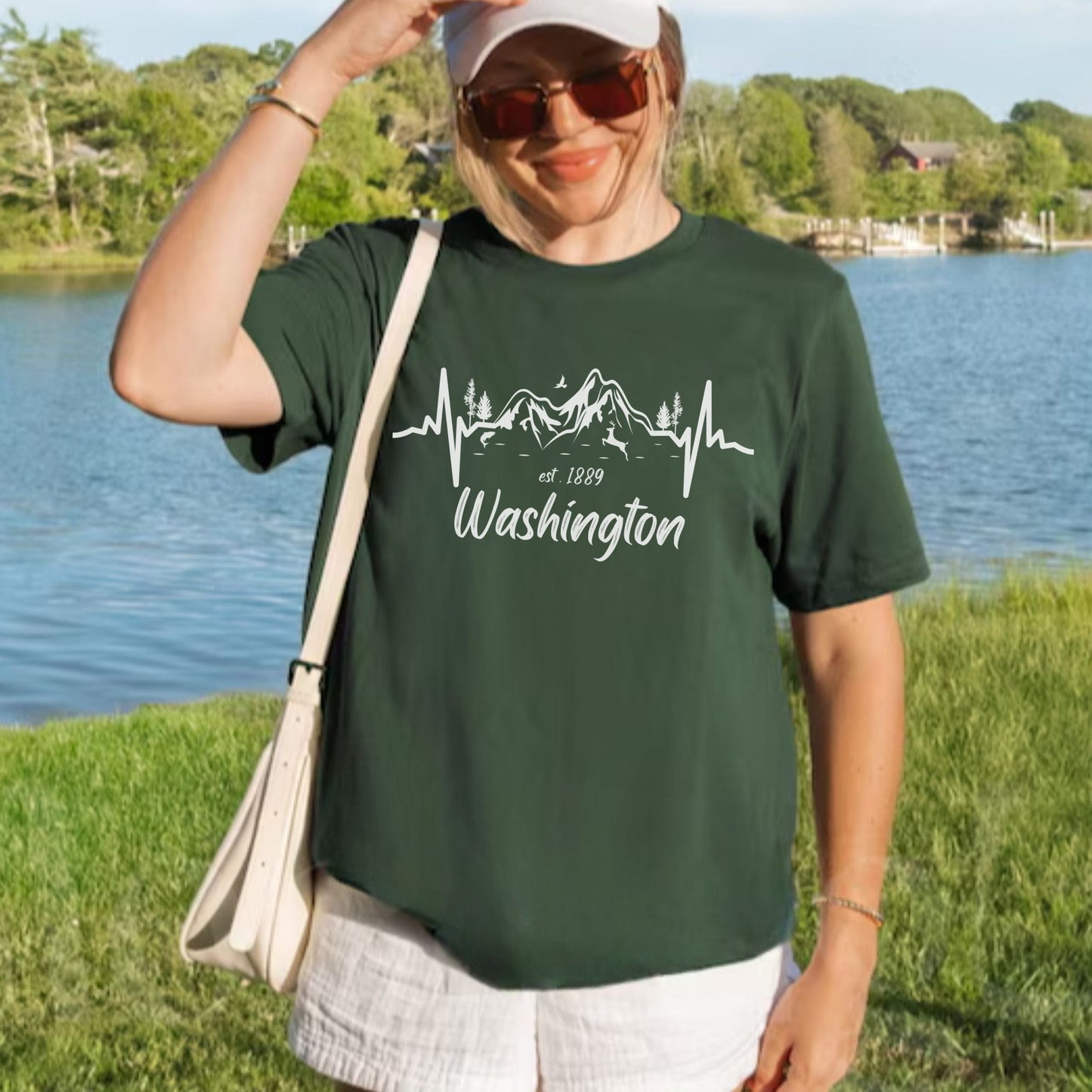 Washington Mountain Heartbeat Softstyle Tee in White