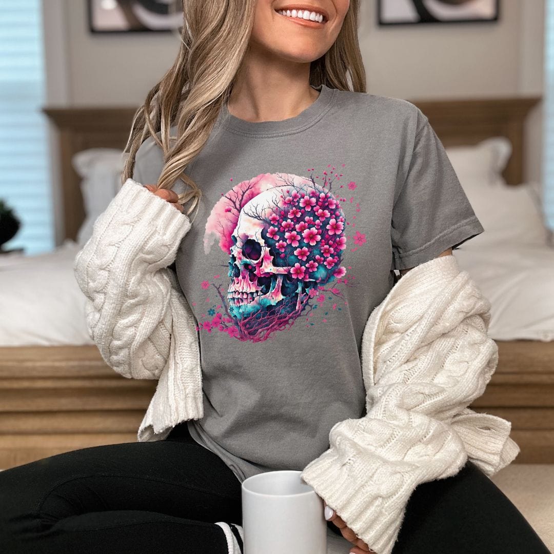 Cherry Blossom Skull, Vintage Style Tee