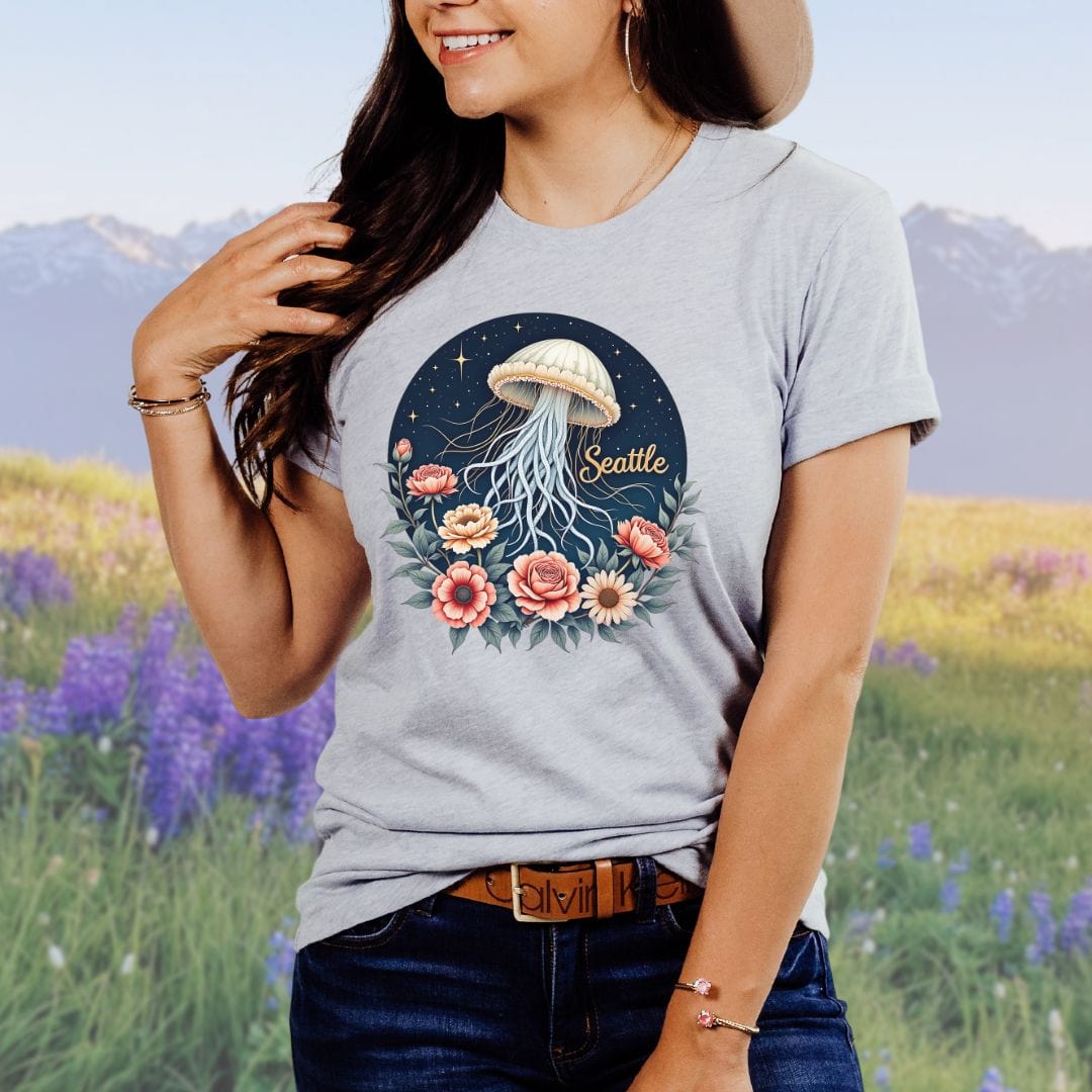 Celestial Floral Jellyfish, Seattle Softstyle Tee