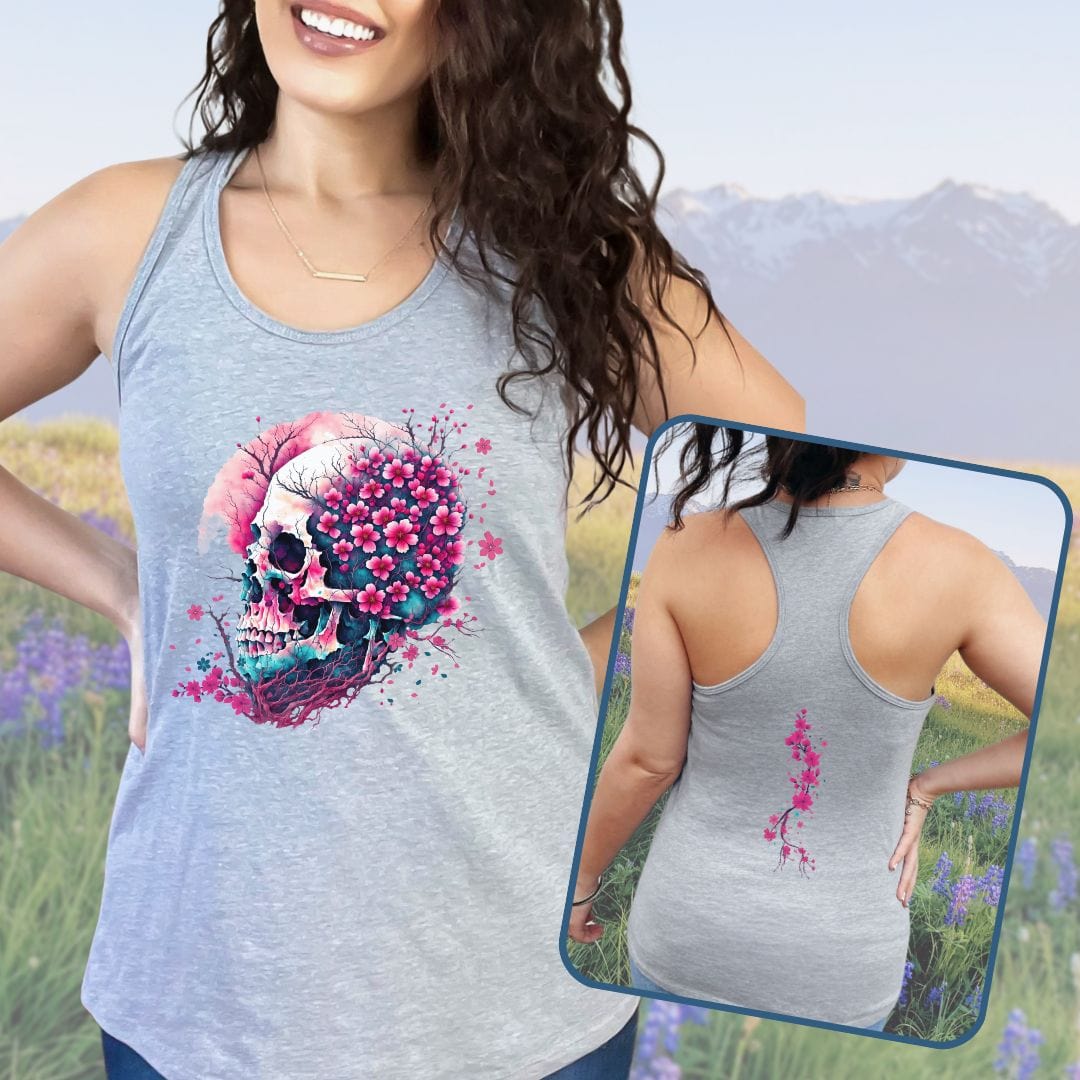 Skull and Cherry Blossoms Tank Top