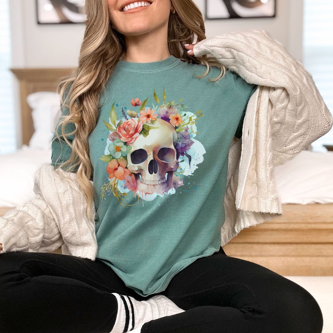 Floral Skull Vintage Style Tee