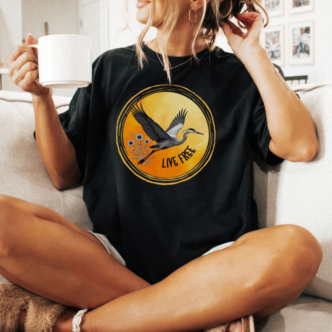 Live Free, Heron Vintage Style Tee