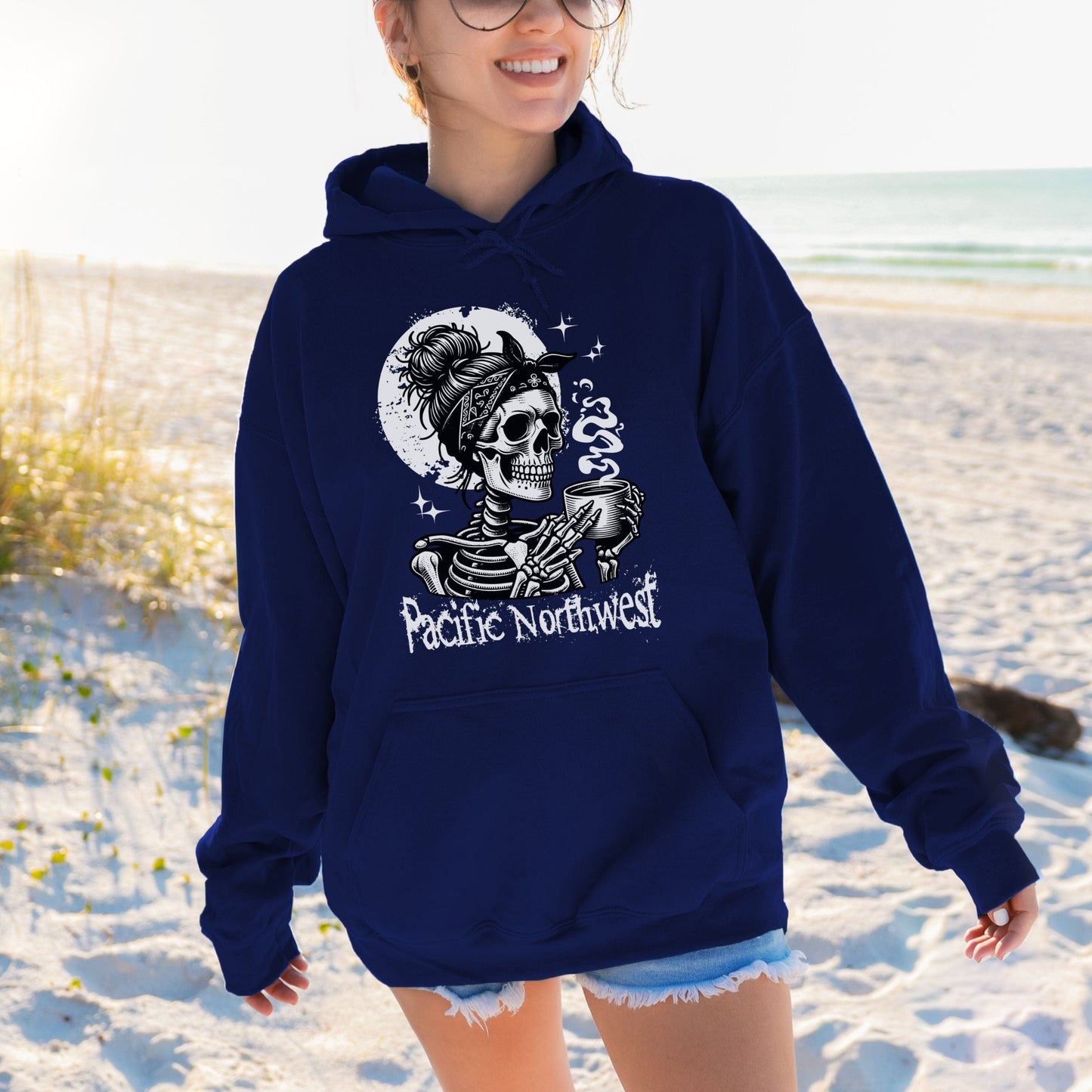 PNW Skeleton Coffee Girl, Softstyle Hoodie