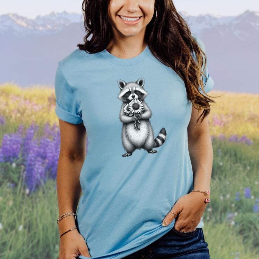Raccoon Sunflower Whimsey Softstyle Tee