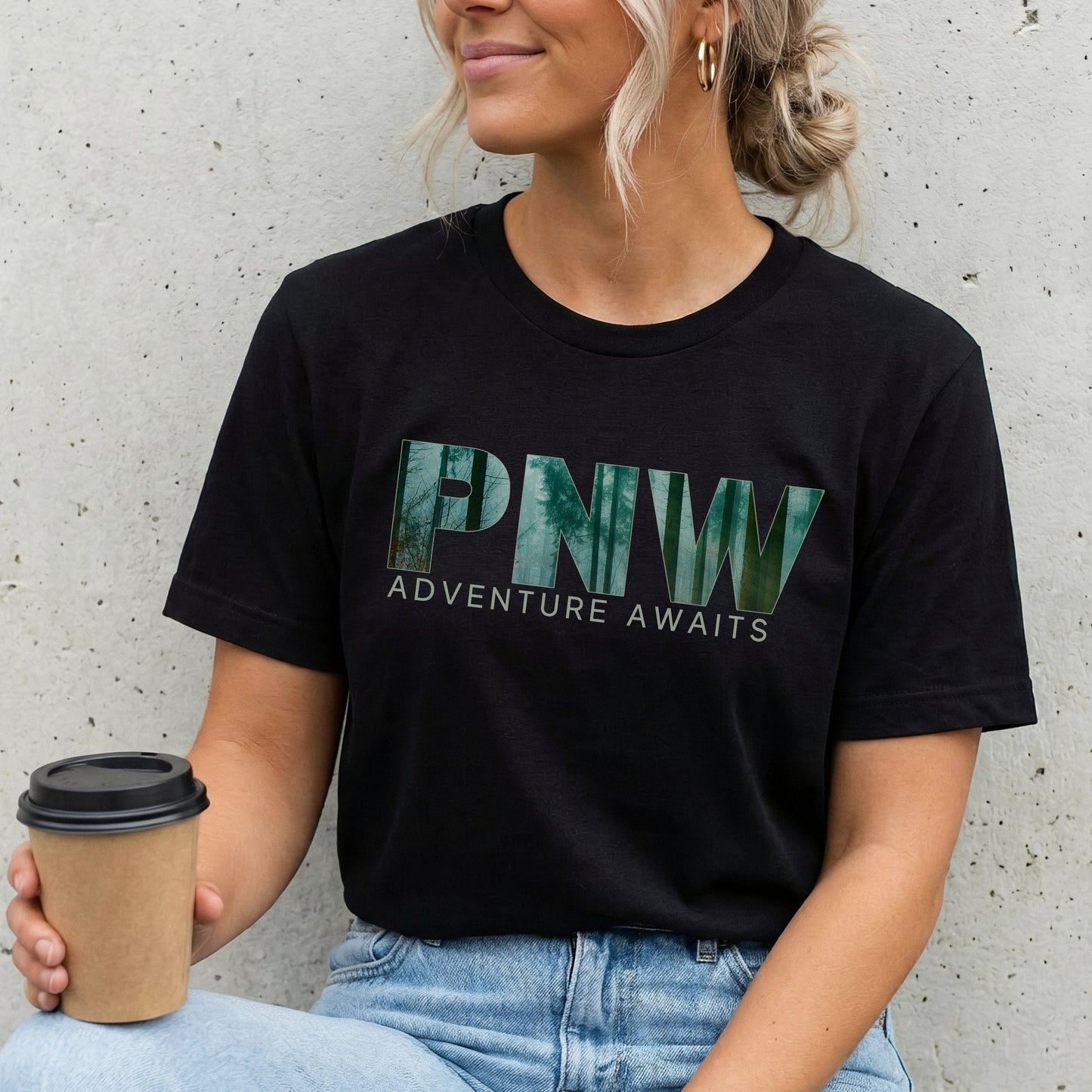 PNW Adventure Awaits Graphic Tee | Pacific Northwest Evergreen Landscape Shirt