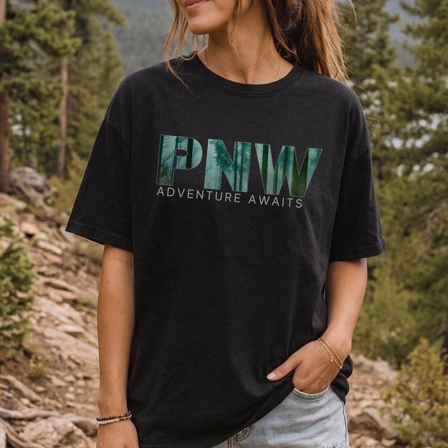 PNW Adventure Awaits Graphic Tee | Comfort Colors Pacific Northwest Forest Shirt