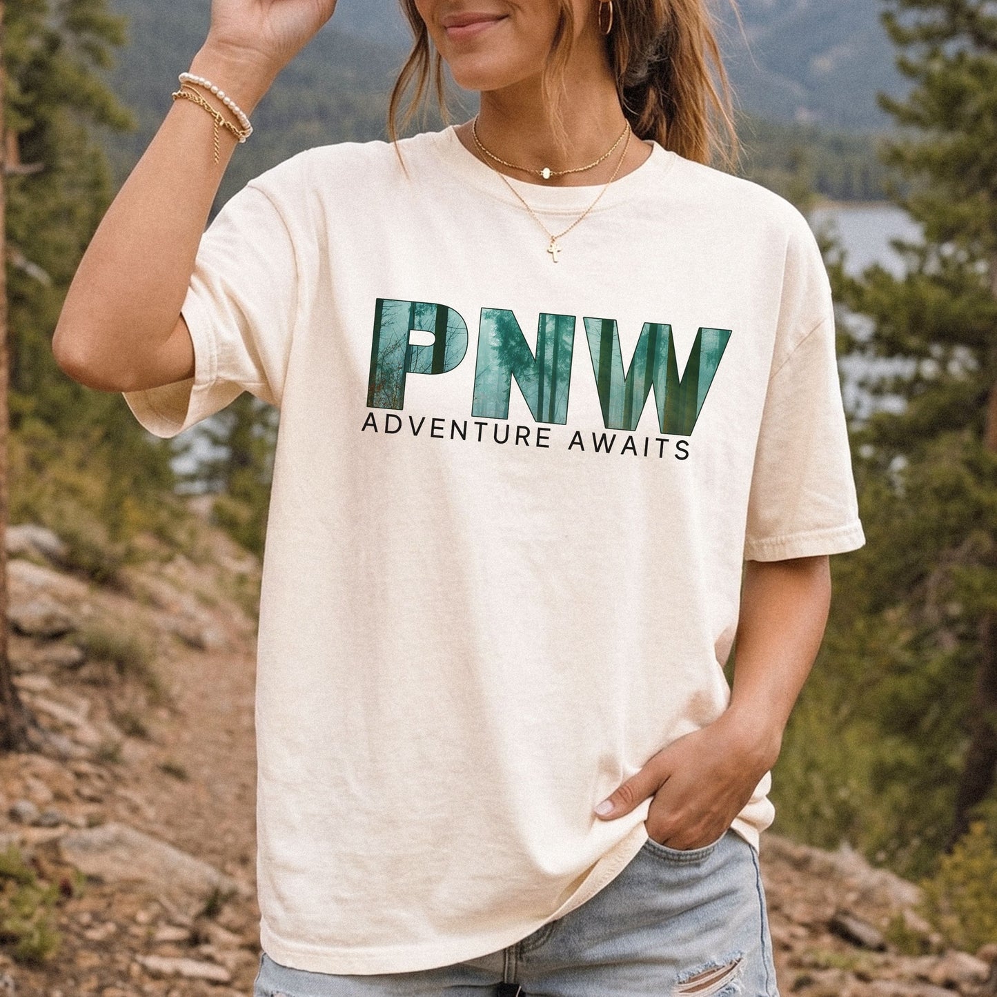 PNW Adventure Awaits Graphic Tee | Comfort Colors Pacific Northwest Forest Shirt