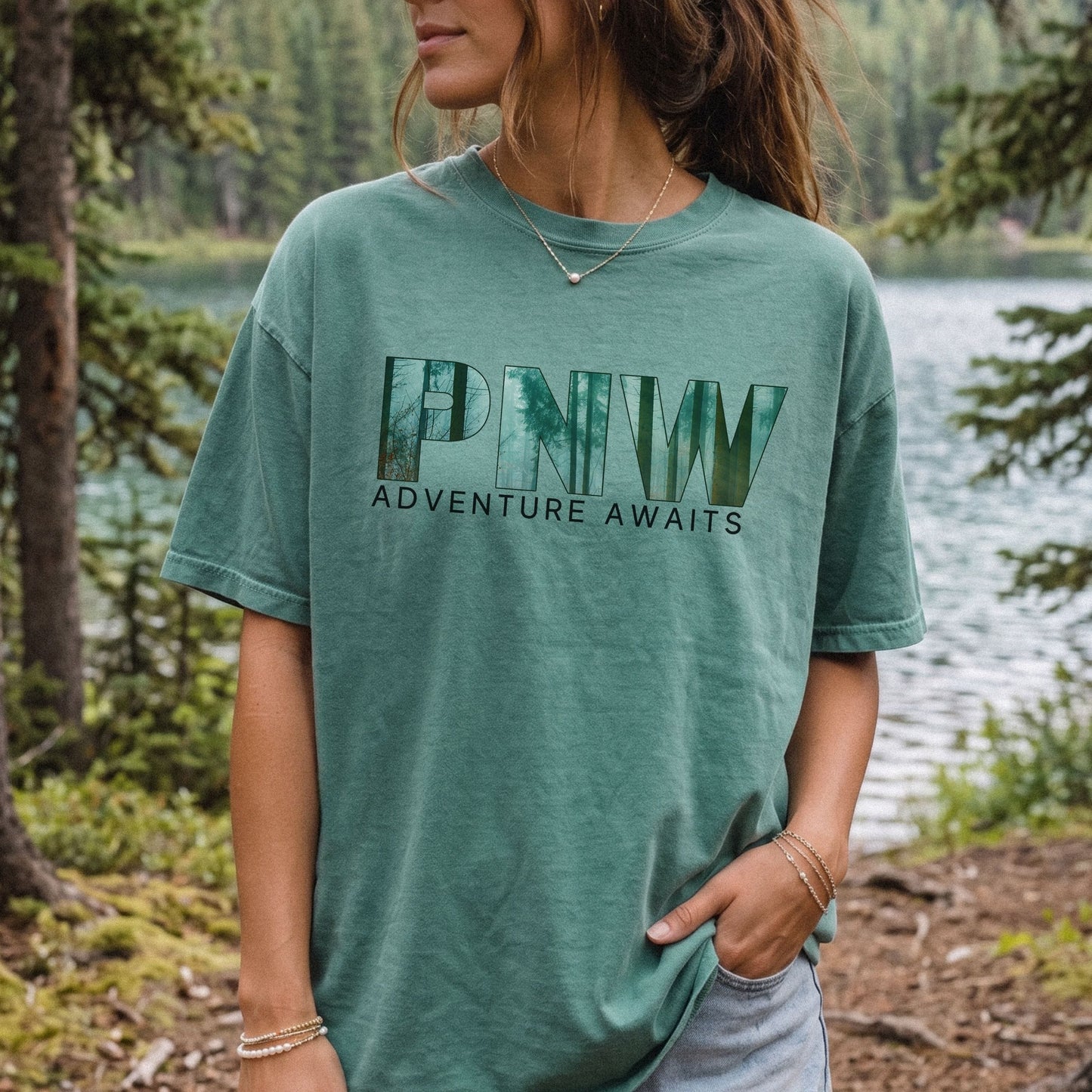PNW Adventure Awaits Graphic Tee | Comfort Colors Pacific Northwest Forest Shirt
