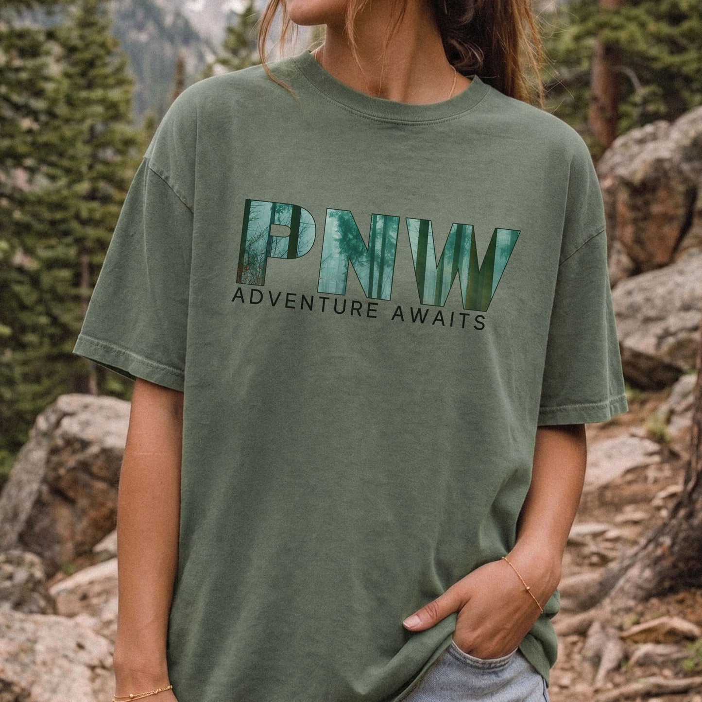 PNW Adventure Awaits Graphic Tee | Comfort Colors Pacific Northwest Forest Shirt