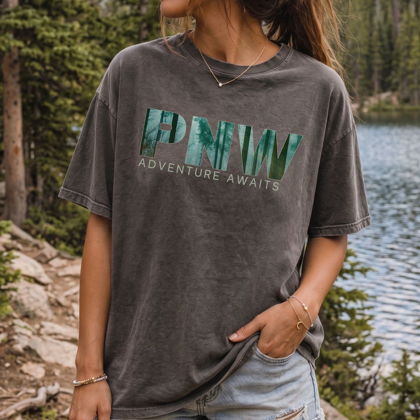 PNW Adventure Awaits Graphic Tee | Comfort Colors Pacific Northwest Forest Shirt