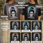 A promotional graphic showing two women wearing the same graphic T-shirt in different color options, with text reading 'STEP 1: CHOOSE SHIRT COLOR' and 'BLACK.' Below, six smaller color swatches are labeled for the headband color: Mountain Lavender, Pacific Teal, Coastal Sage, Autumn Yam, Alpine Crimson, and Huckleberry Purple.