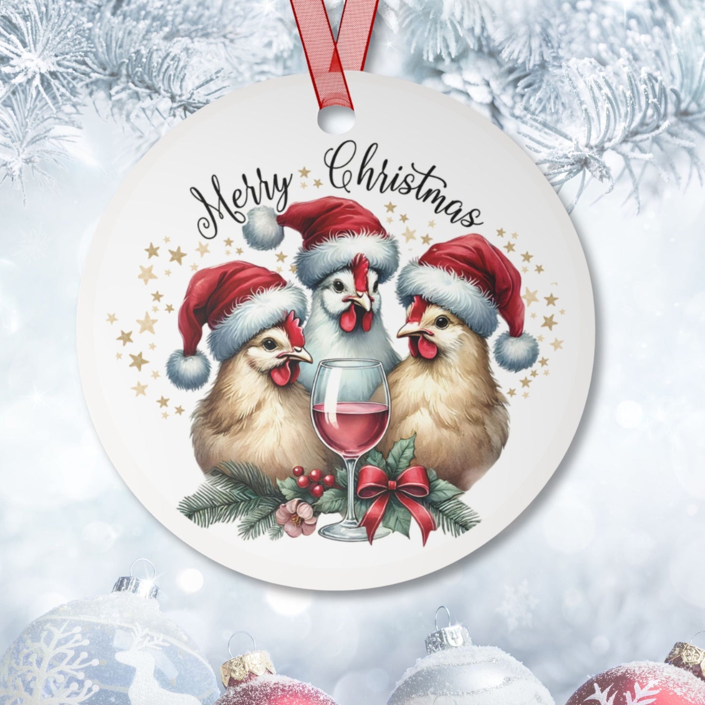 Toast to the Chickens, Christmas Metal Ornament