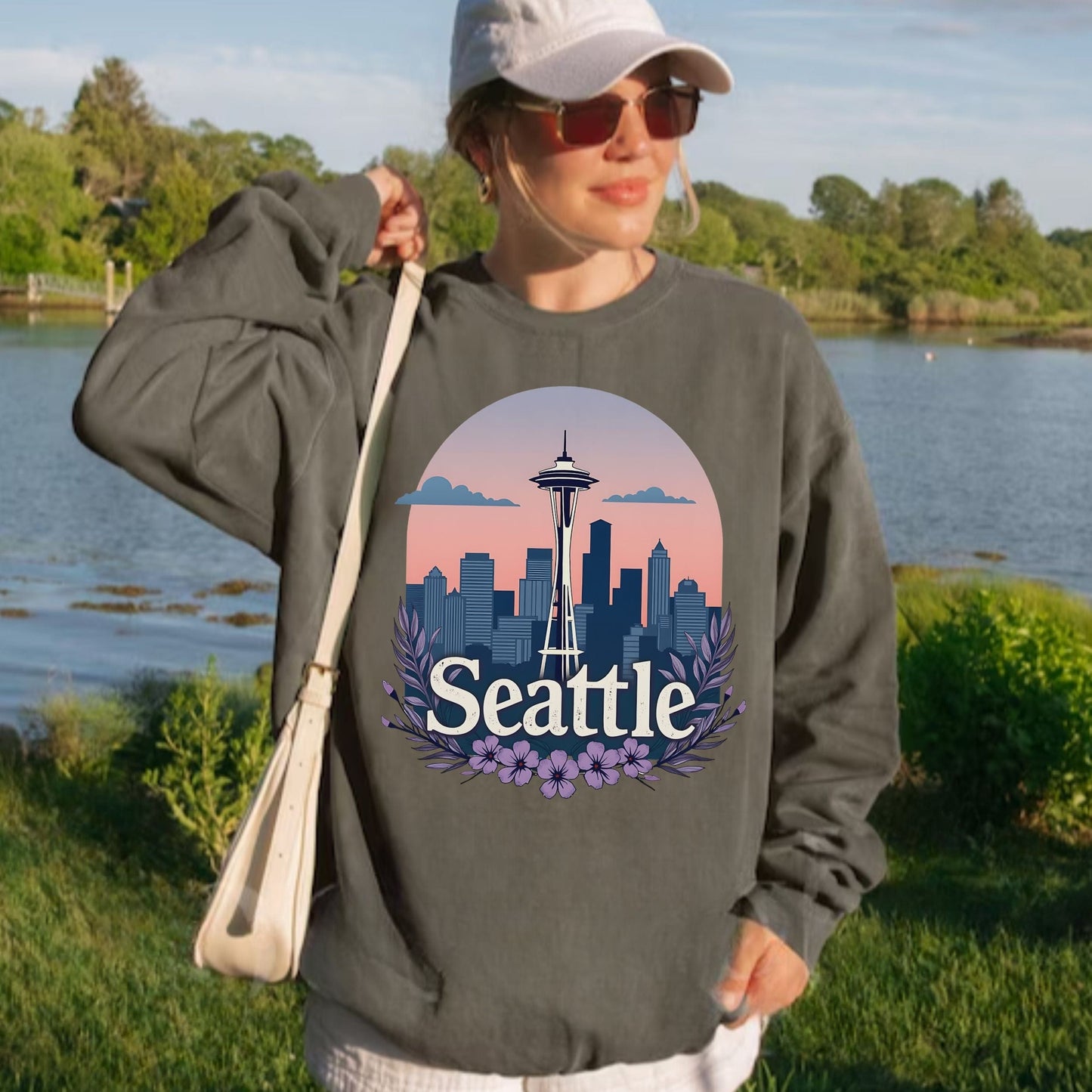 Purple Seattle Dreams Vintage Style Crewneck Sweatshirt
