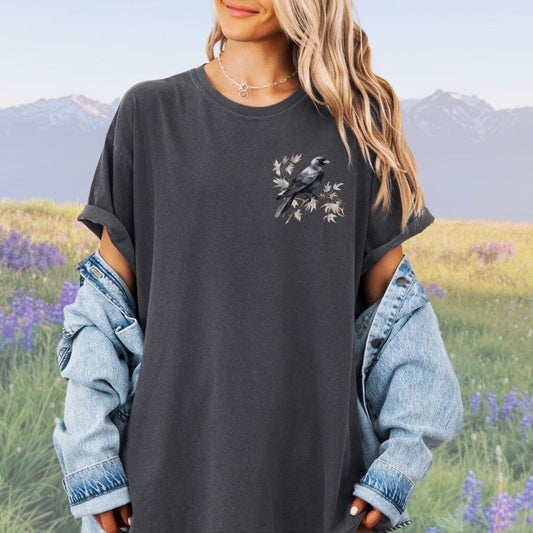 Floral Pocket Crow, Vintage Style Tee