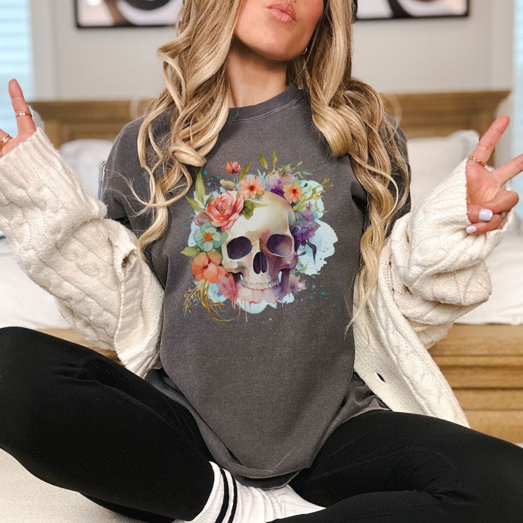 Floral Skull Vintage Style Tee