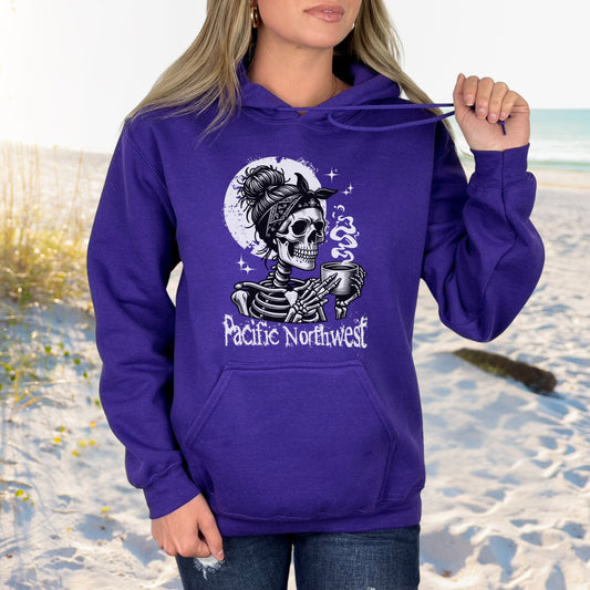 PNW Skeleton Coffee Girl, Softstyle Hoodie