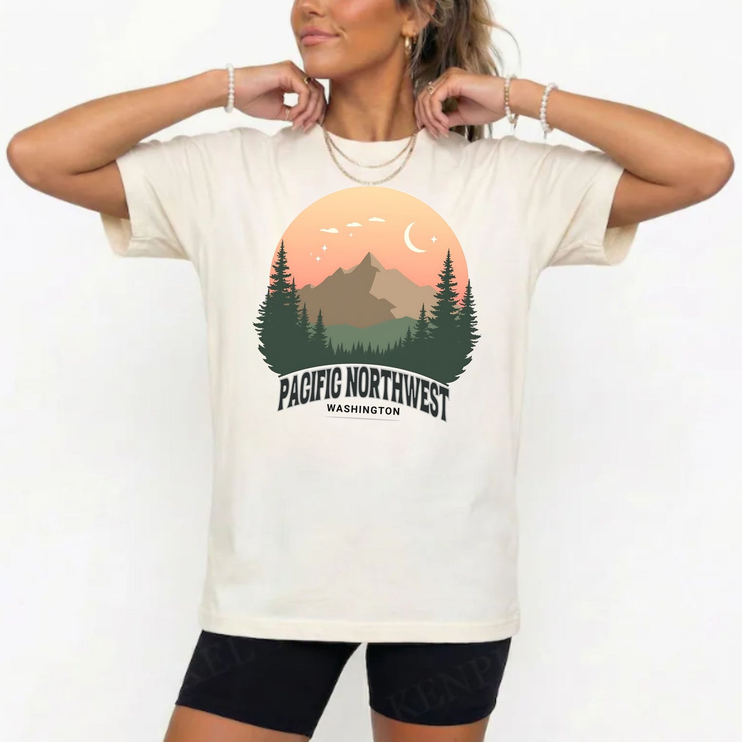 Retro PNW Mountain Sunset Graphic Tee | Soft Hiking Shirt