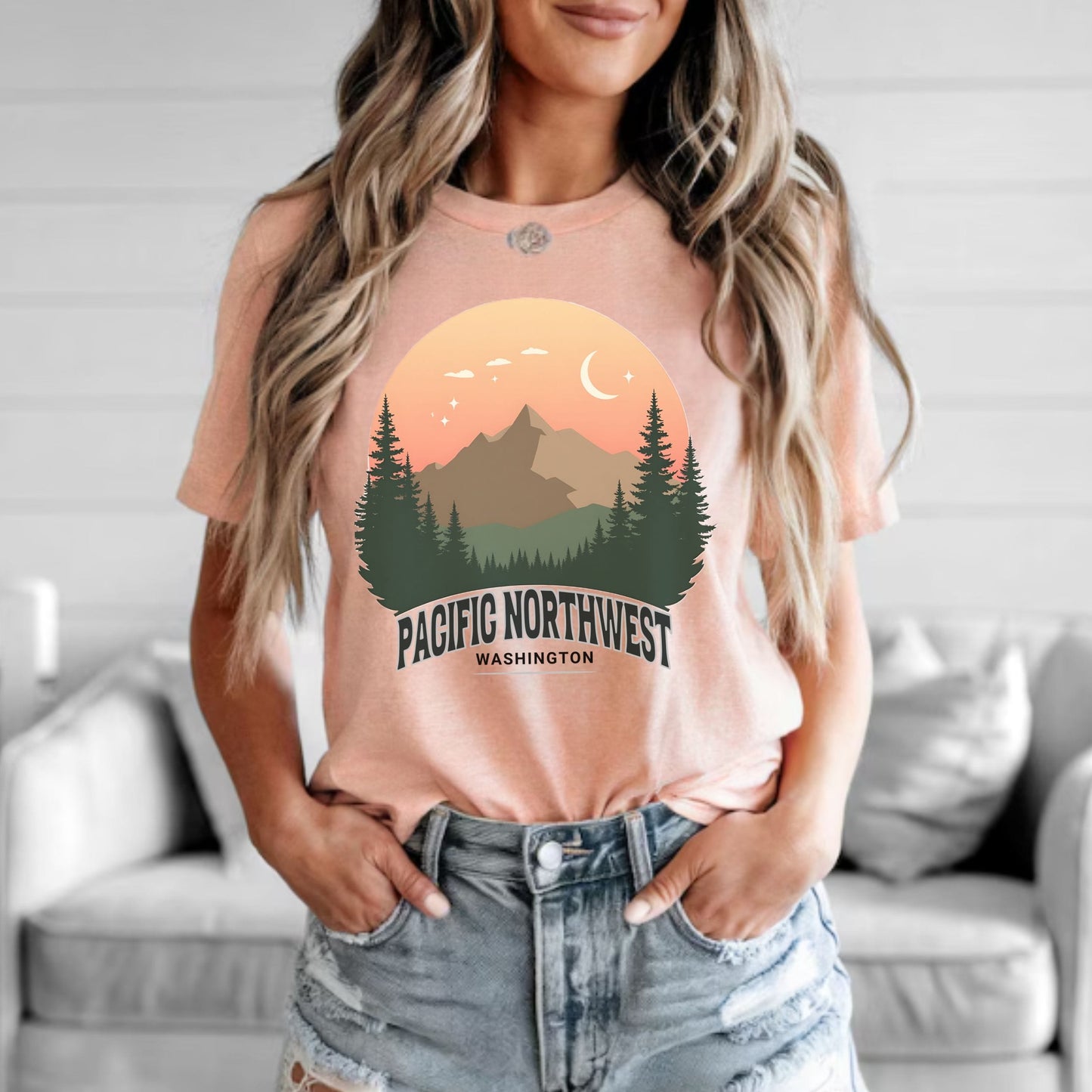 Retro PNW Mountain Sunset Graphic Tee | Soft Hiking Shirt