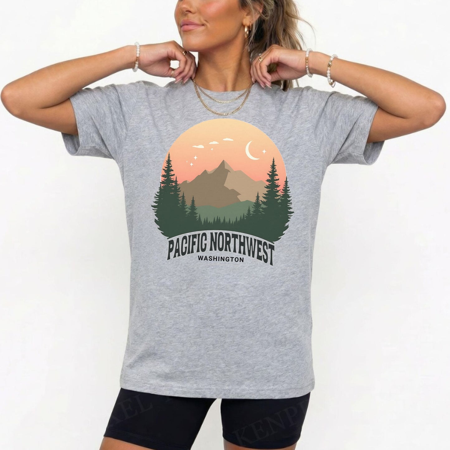 Retro PNW Mountain Sunset Graphic Tee | Soft Hiking Shirt