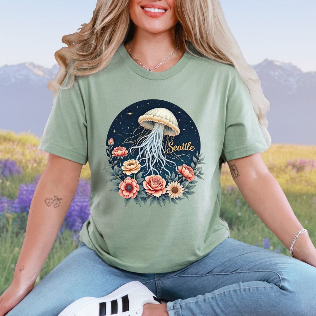 Celestial Floral Jellyfish, Seattle Softstyle Tee