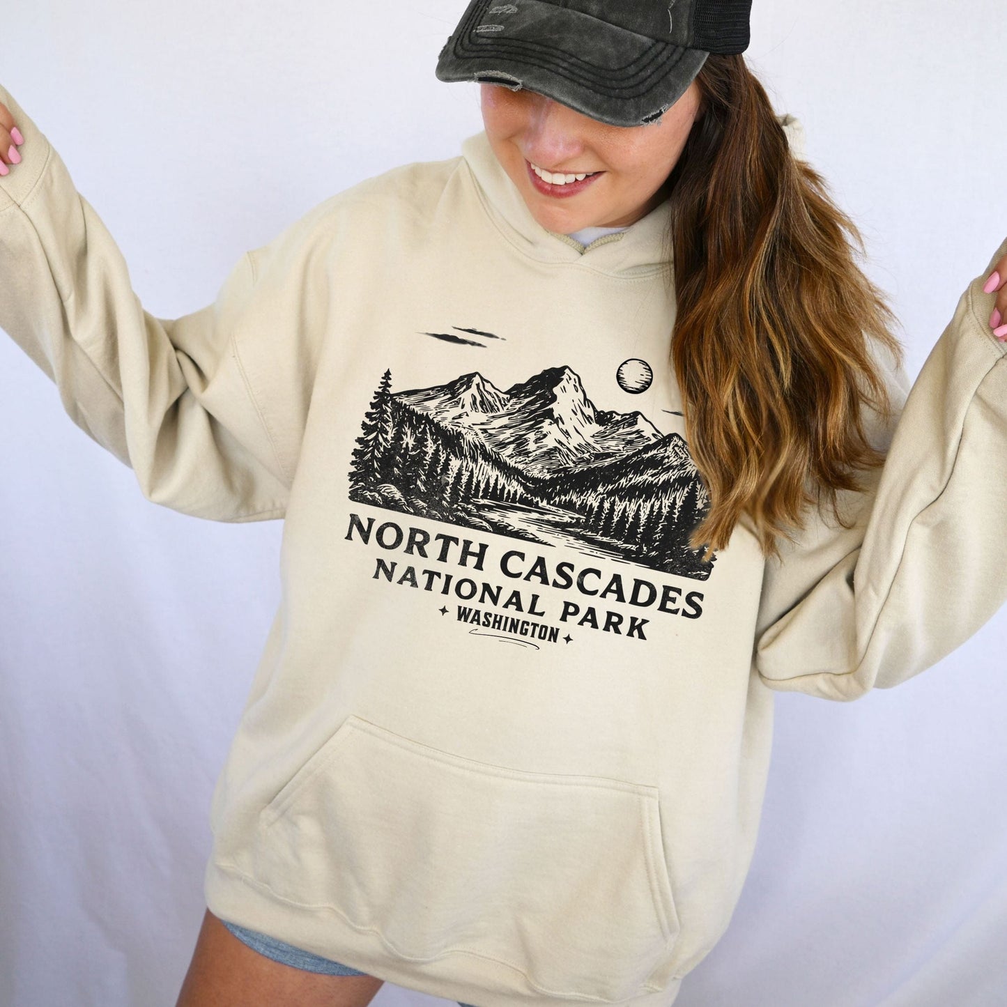 North Cascades Washington Hoodie — Adventure Lovers Softstyle Sweatshirt