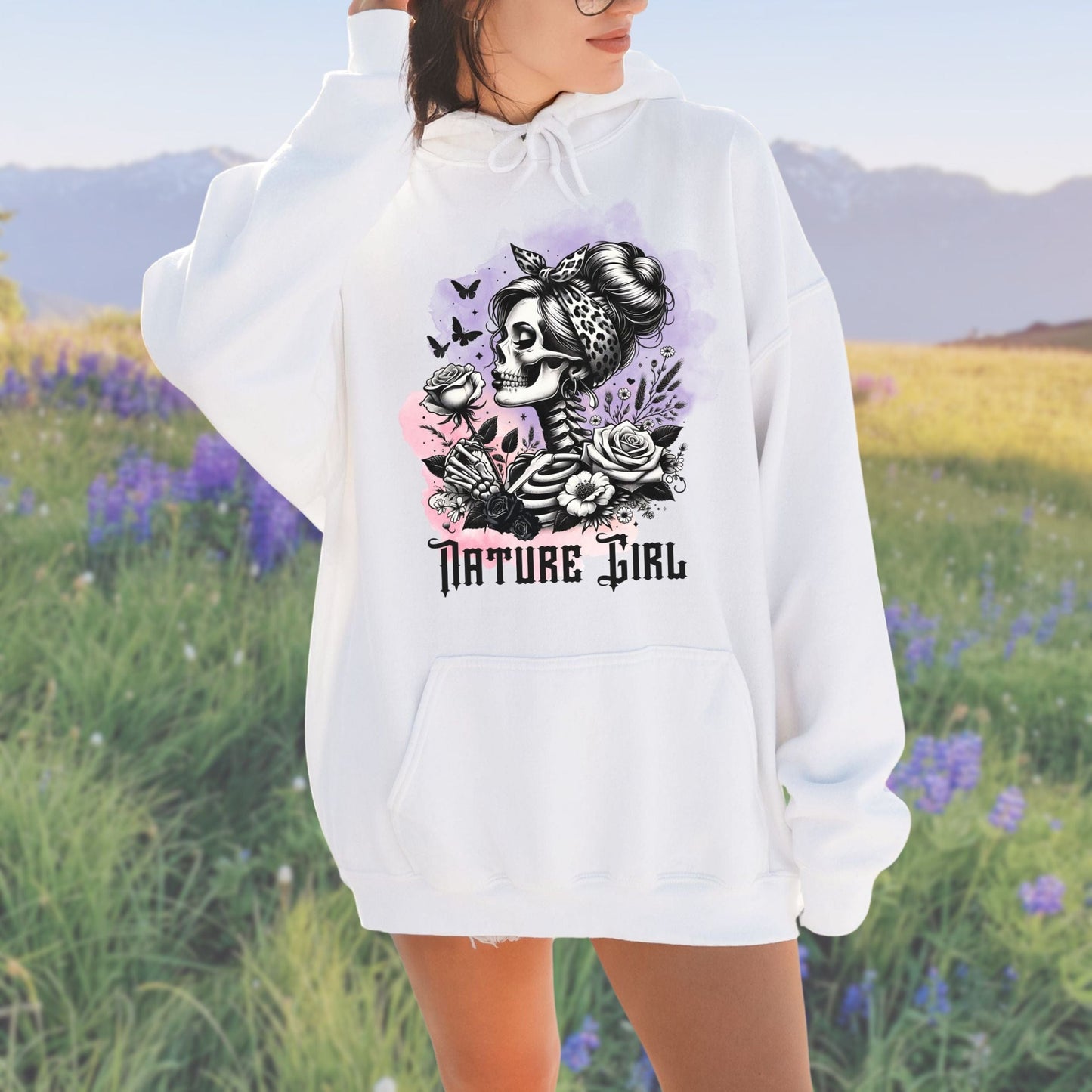 Floral Skeleton Nature Girl, Softstyle Hoodie