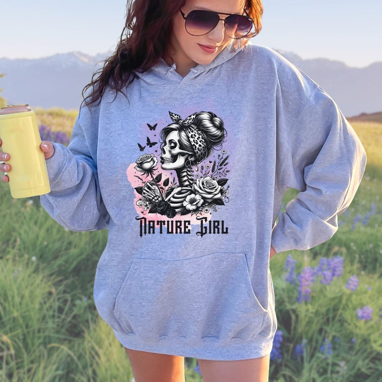 Floral Skeleton Nature Girl, Softstyle Hoodie