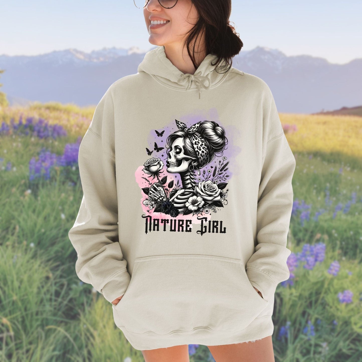 Floral Skeleton Nature Girl, Softstyle Hoodie