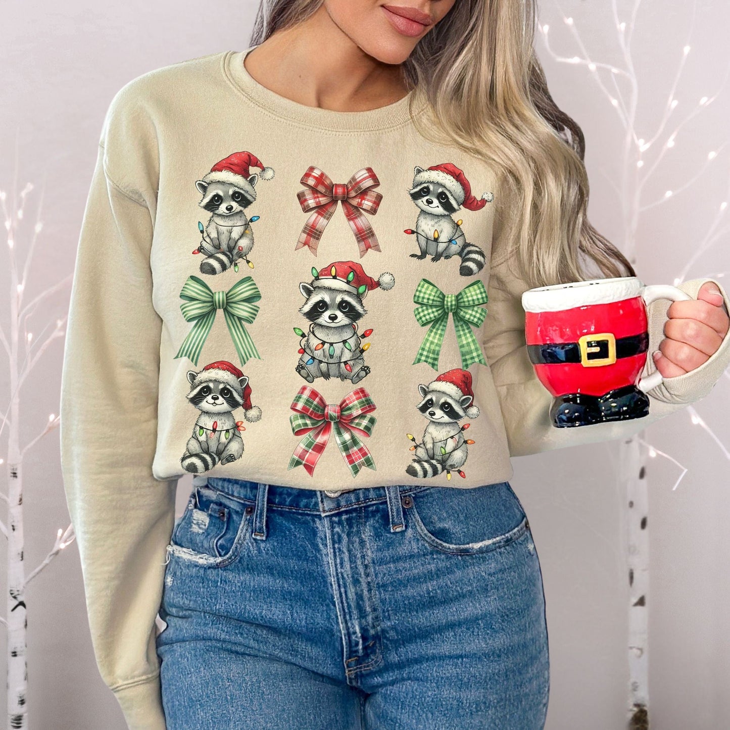 Coquette Raccoon Holiday Softstyle Sweatshirt