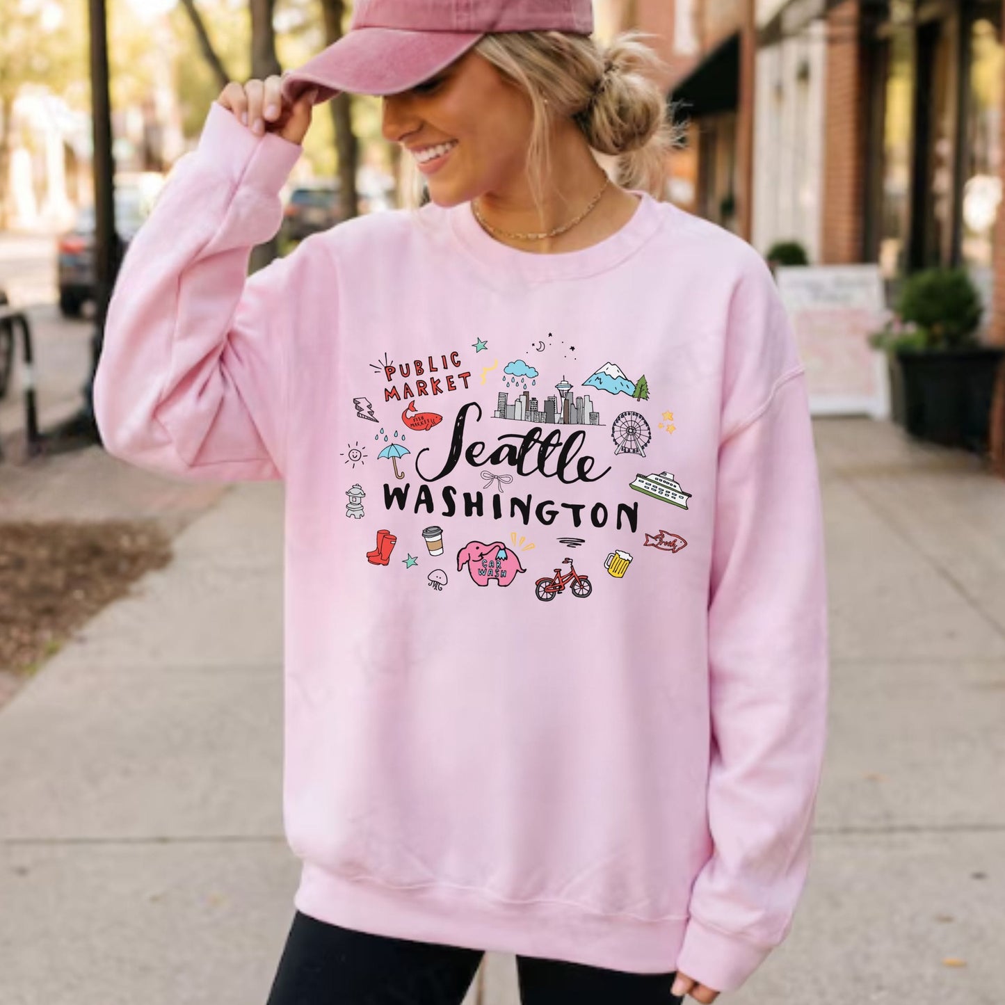 Seattle Washington Travel Souvenir Crewneck Sweatshirt | PNW Graphic Pullover