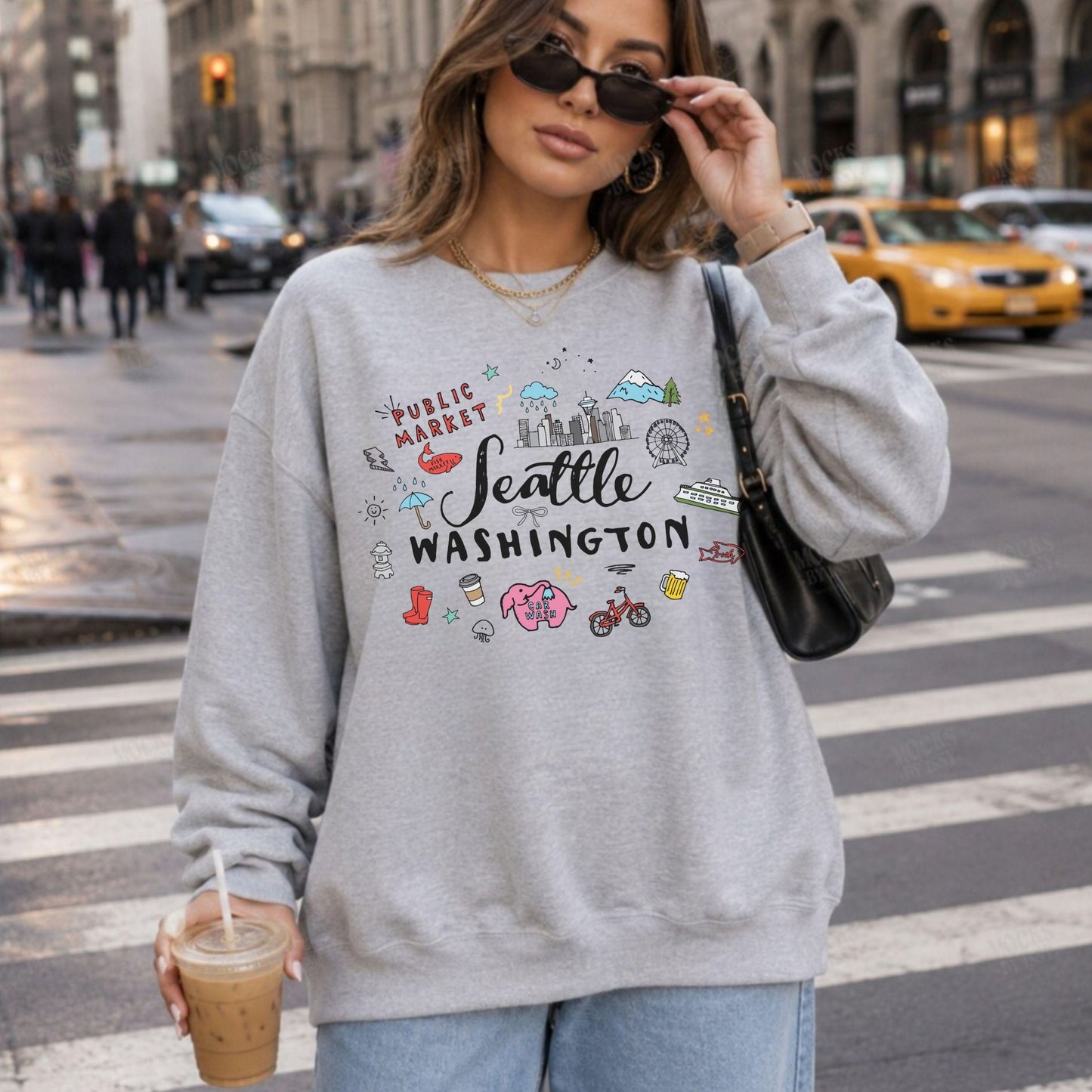 Seattle Washington Travel Souvenir Crewneck Sweatshirt | PNW Graphic Pullover
