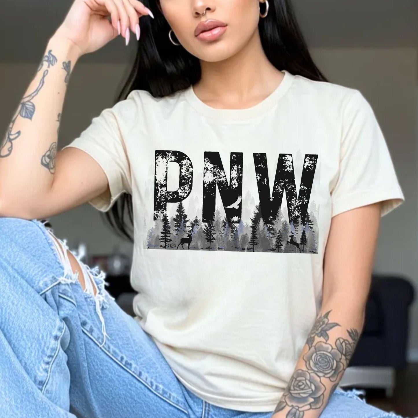 PNW Grunge Letters Vintage Style Tee