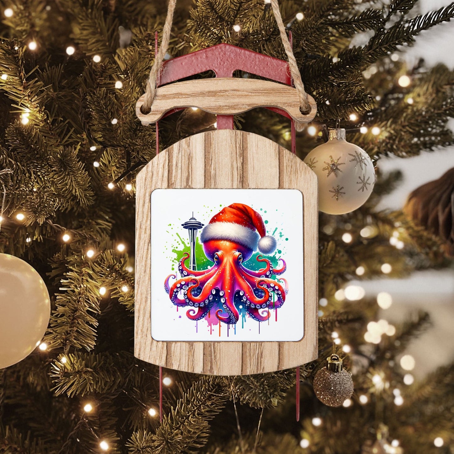 Seattle Santa Octopus Sled Ornament