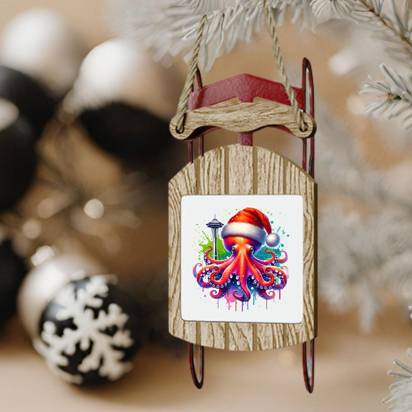 Seattle Santa Octopus Sled Ornament