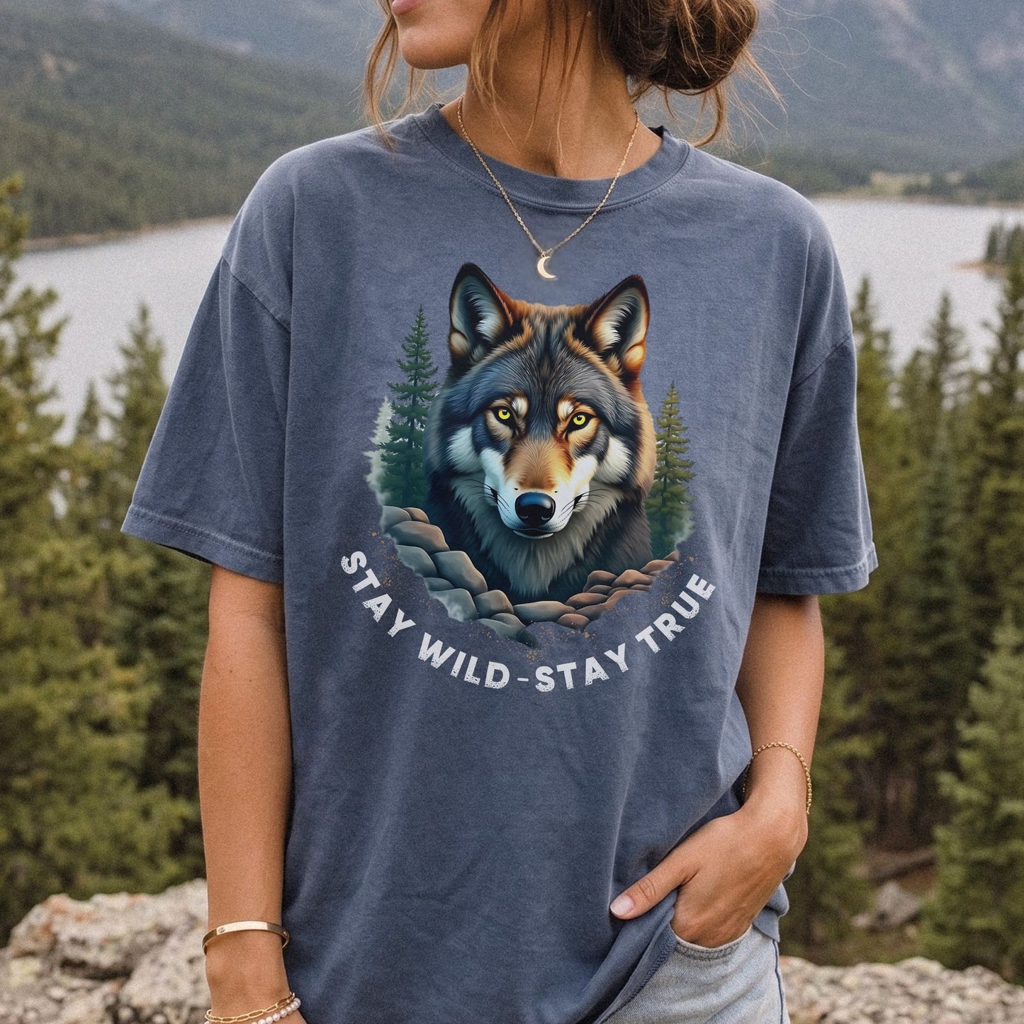 Stay Wild Stay True Wolf T-Shirt | Comfort Colors Wildlife Tee