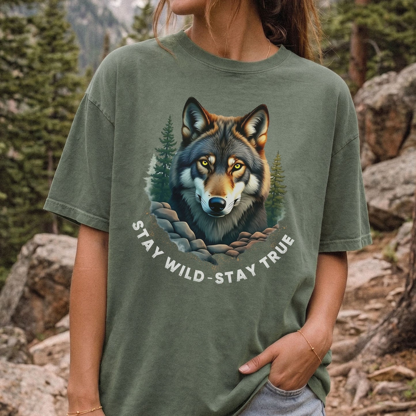 Stay Wild Stay True Wolf T-Shirt | Comfort Colors Wildlife Tee