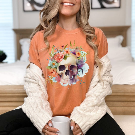 Floral Skull Vintage Style Tee