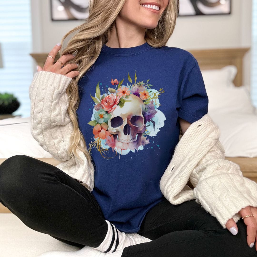 Floral Skull Vintage Style Tee