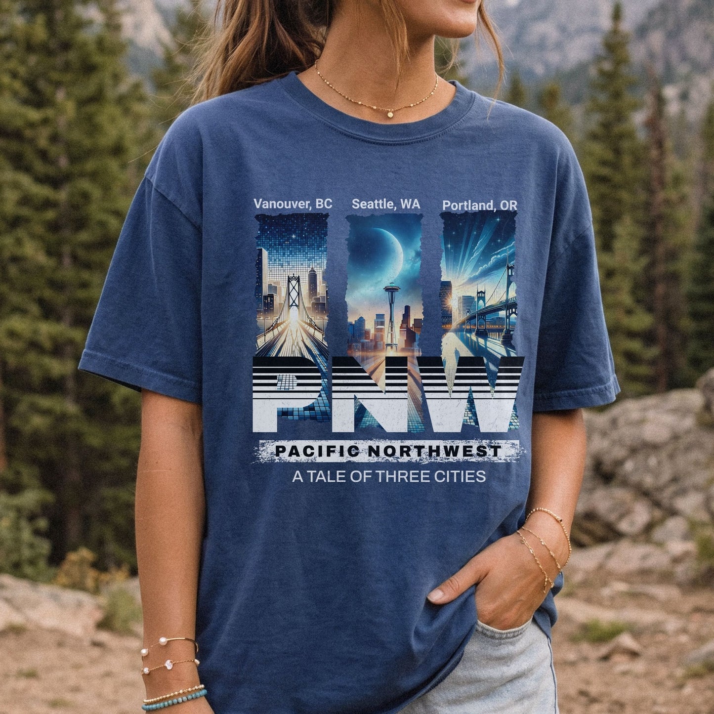 PNW Tale of Three Cities Streetwear Tee | Comfort Colors Seattle Portland Vancouver Graphic T-Shirt