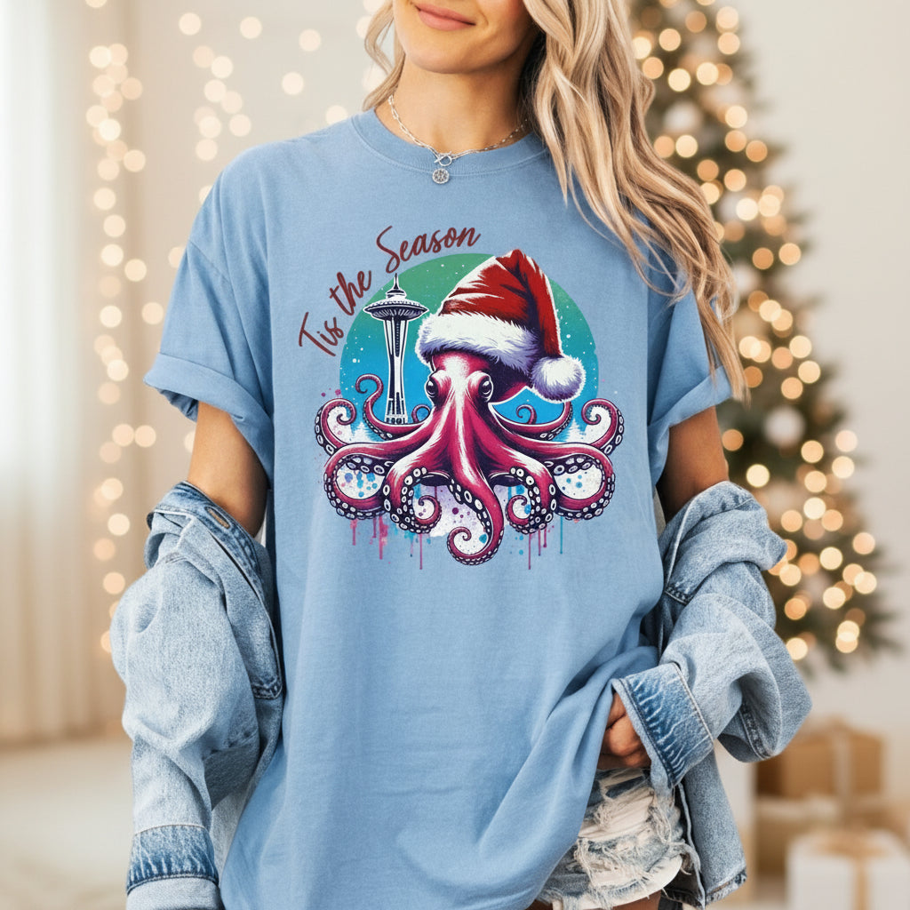 Tis The Season, Seattle Santa Octopus Vintage Style Tee