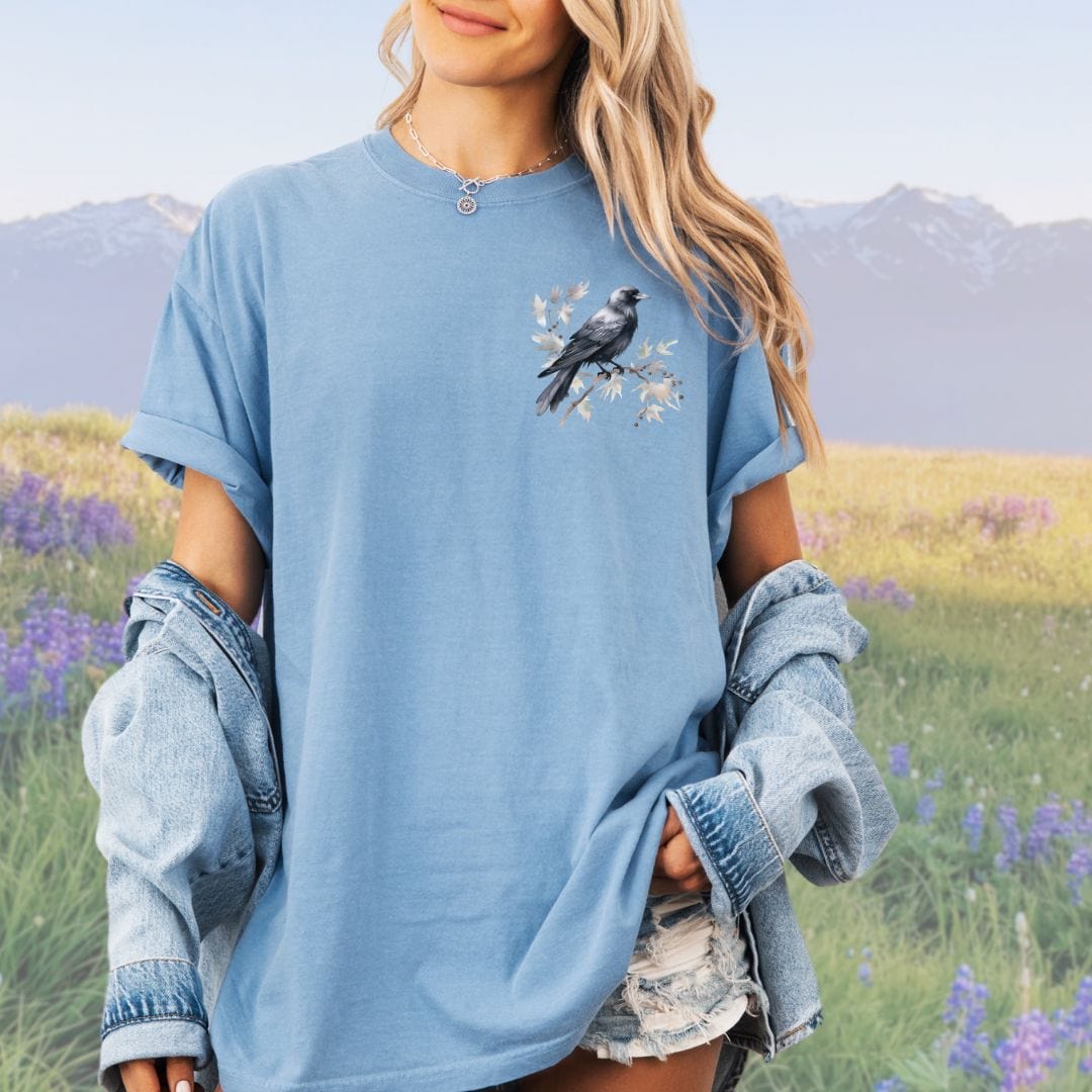 Floral Pocket Crow, Vintage Style Tee