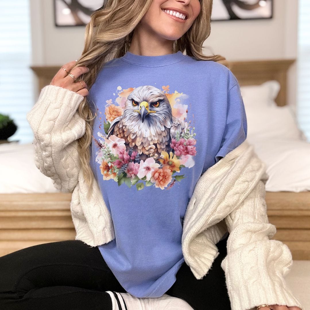 Floral Hawk, Vintage Style Tee