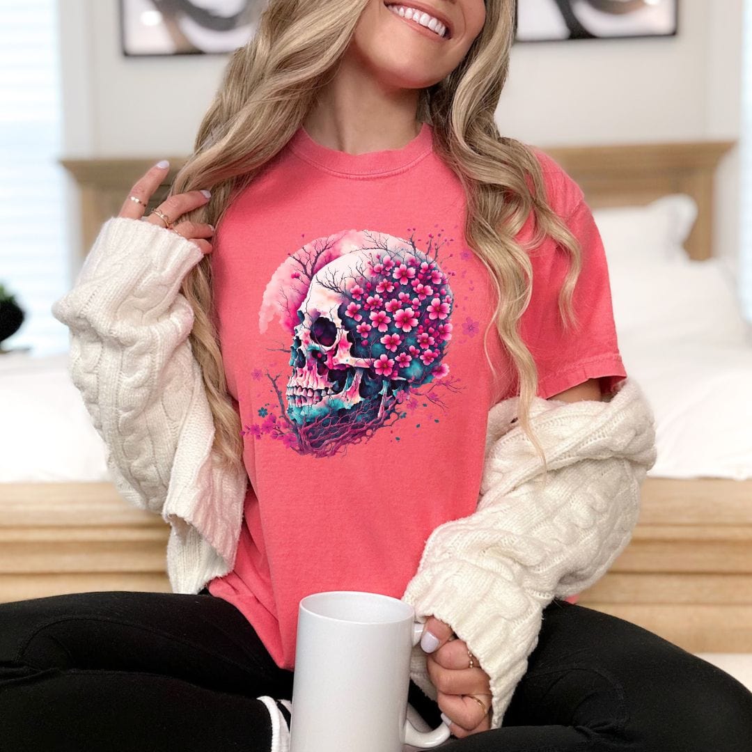 Cherry Blossom Skull, Vintage Style Tee
