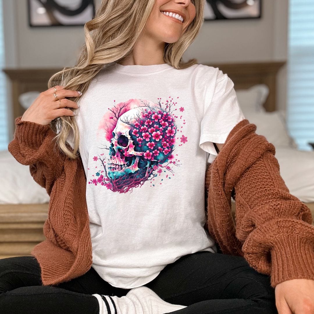 Cherry Blossom Skull, Vintage Style Tee