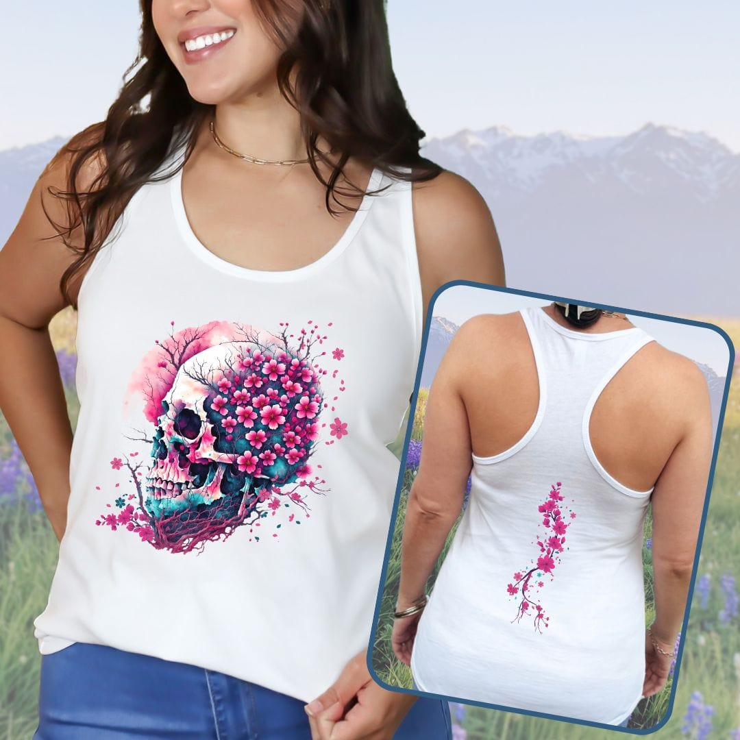 Skull and Cherry Blossoms Tank Top
